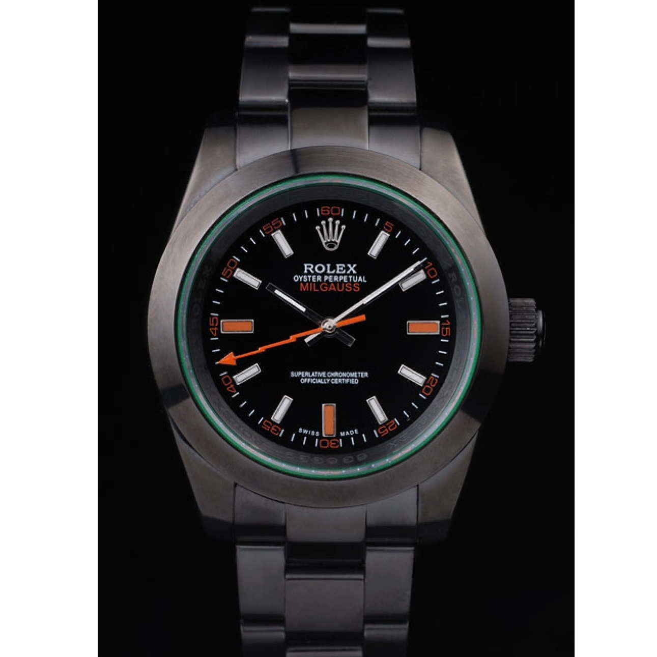 Aaa replica watch Saphire Black Tinted Green Pro-Hunter Dial Rolex Milgauss 0607